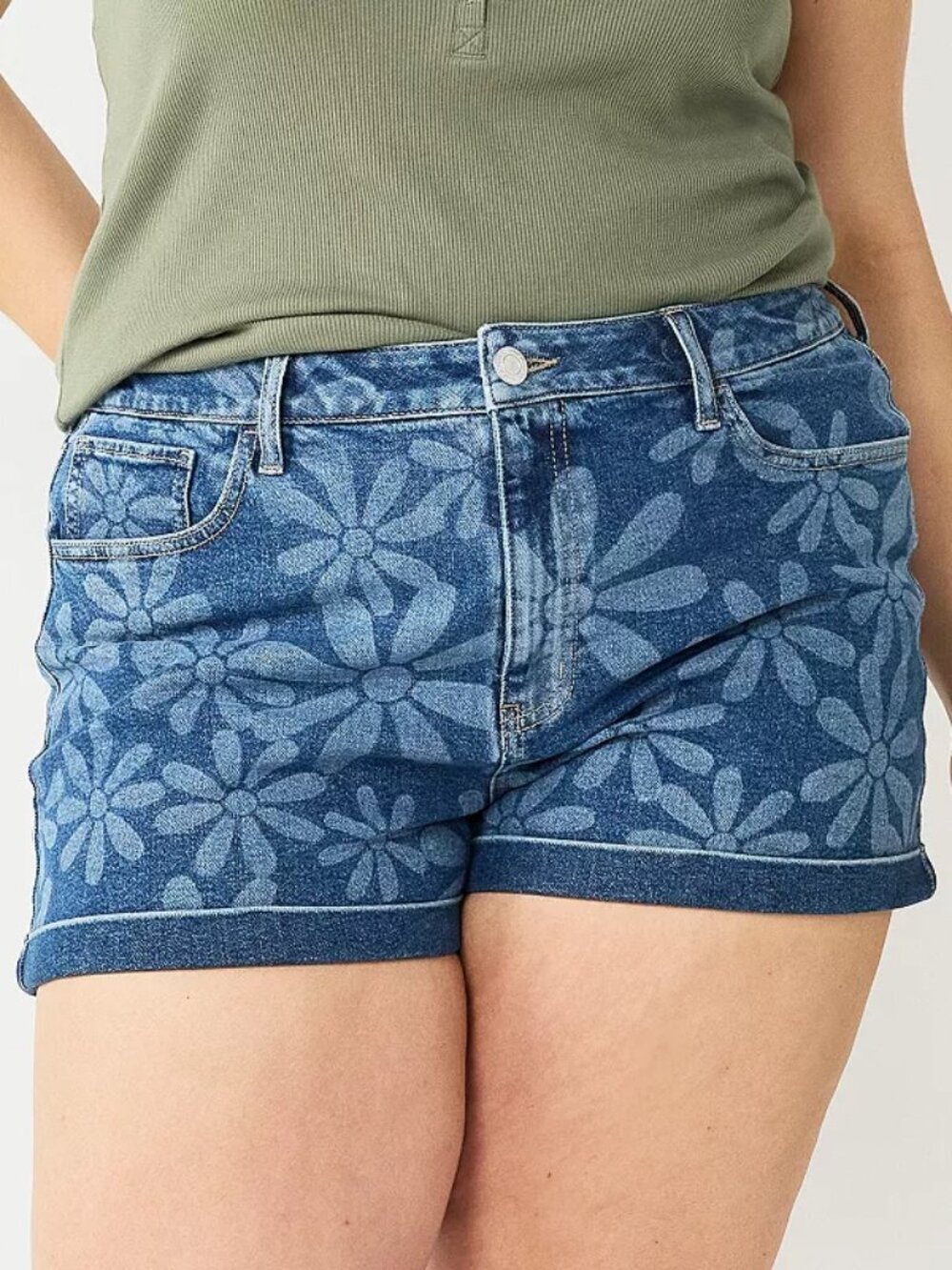 Junior's SO Plus Size High Rise 3" Mom Jean Shorts - Blue Floral - 24 - NWT